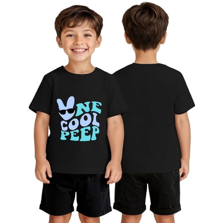 Boys Tshirts Boys Easter Print Short Sleeve Crewneck Tee Girls Tops Black 1-2 Years