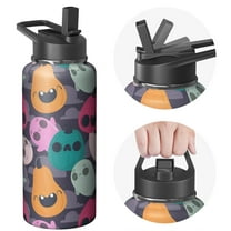 Halloween 32 OZ Water Bottle With Straws Double Walled Vacuum Insulated Sports Bottle Ghost Pumpkin Travel Thermal Cup Leak Proof Stainless Steel Tumbler Spooky Halloween Gifts