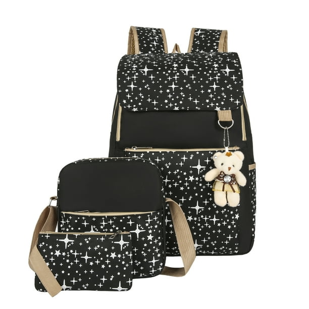 Juego De 3 Piezas De Mochila Con Solapa Con Estampado De Estrellas, Mochila Para Portátil De Viaje Kawaii Con Bandolera Y Estuche Para Lápices