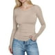 thumbnail image 2 of Neewe Womens Round Neck Long Sleeve Fitted Shirts Slim Fitting Pit Stripe Basic Tees Fall Going Out Tops, 2 of 7
