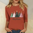 thumbnail image 2 of asdoklhq Christmas Pullover Sweaters for Women's Christmas Printed Round Neck 3/4 Sleeve T-shirt Loose Top Long Sleeve Round Neck Top/Shirt Coffee 3X, 2 of 5