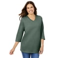 thumbnail image 4 of Woman Within Plus Size Perfect Three-Quarter Sleeve V-Neck Tee (Petite Available), 4 of 6