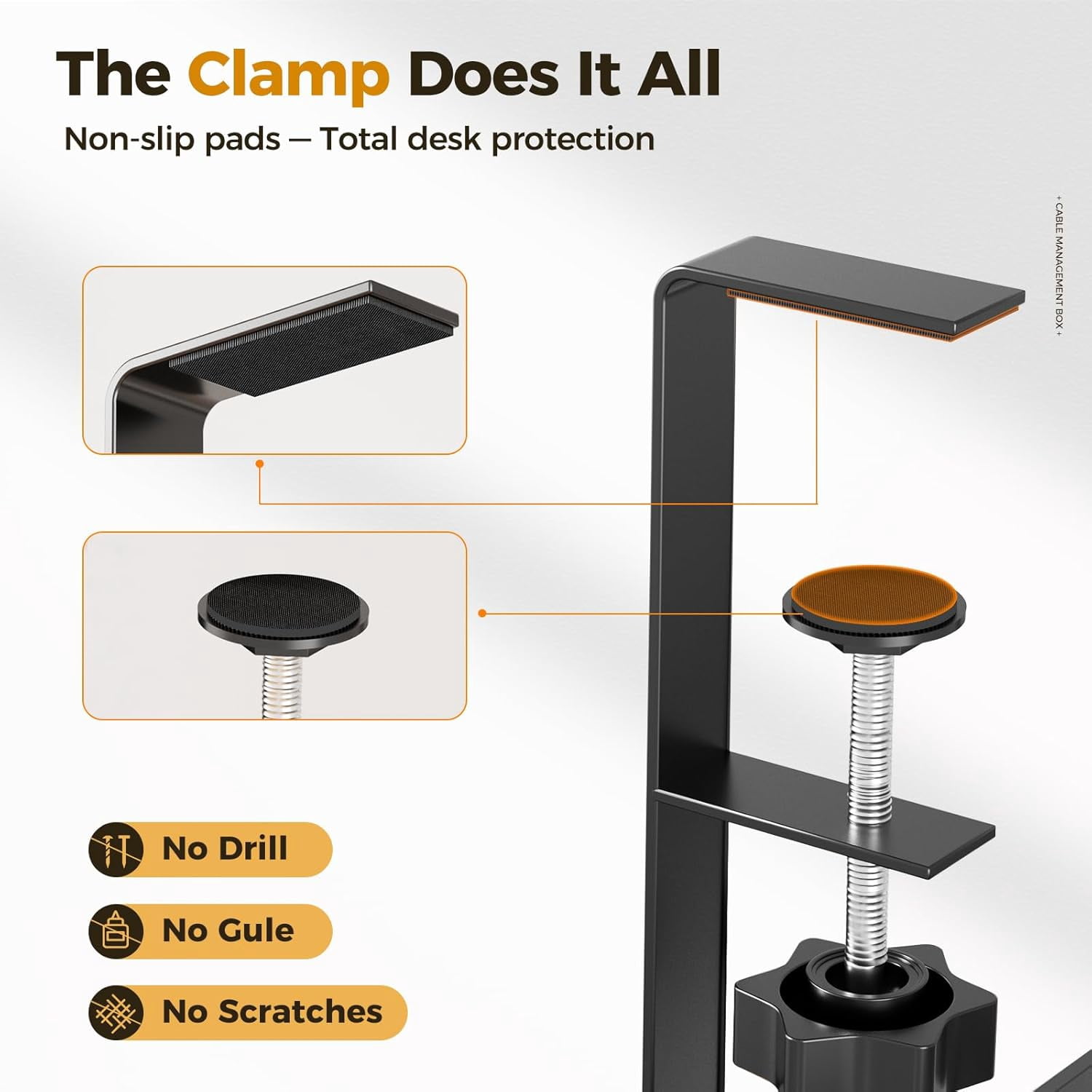Under Desk Cable Management Tray Black,  Wire Organizers No Drill, Cable Tray with Clamp for Wire Management, Cord Organization Box for Office, Home - No Damage to Desk