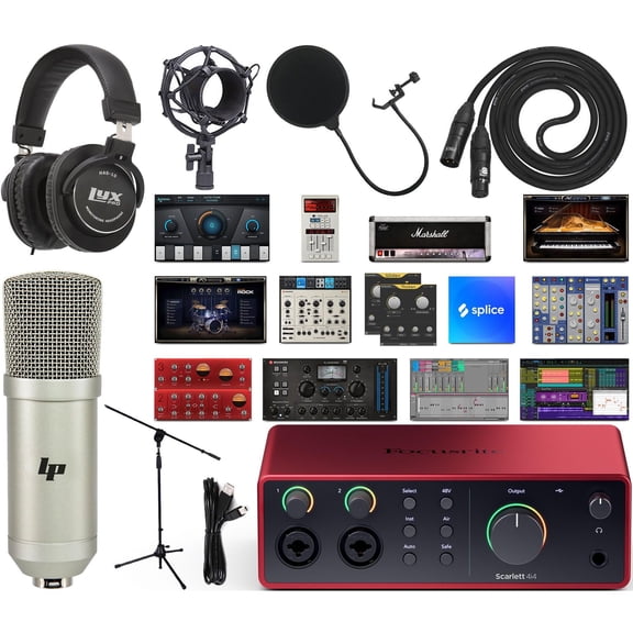 Focusrite Scarlett 4i4 4th Gen USB-C Audio Interface Bundle with Mic, Headphones & Software