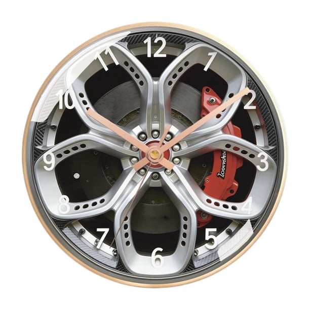 Reloj de pared con forma de rueda, adorno creativo y silencioso para decoración del hogar, reloj de pared redondo de 30 cm con forma de cubo de D