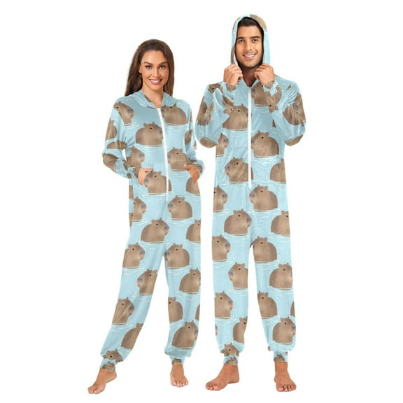 joogoo Cute Capybara Blue Unisex Adults Onesies Pajamas Jumpsuits L