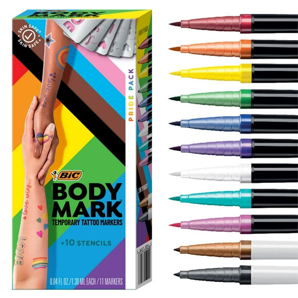 Marcadores temporales para tatuajes BIC BodyMark Pride, paquete de 11 unidades