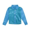 thumbnail image 2 of Wuxian Girls T Shirts Sparkly Sequins Shirts Long Sleeve Button Down Polo Collar Blouse Jazz Dance Performance Dancewear Cute Tops,Sky Blue,11-12 Years, 2 of 7
