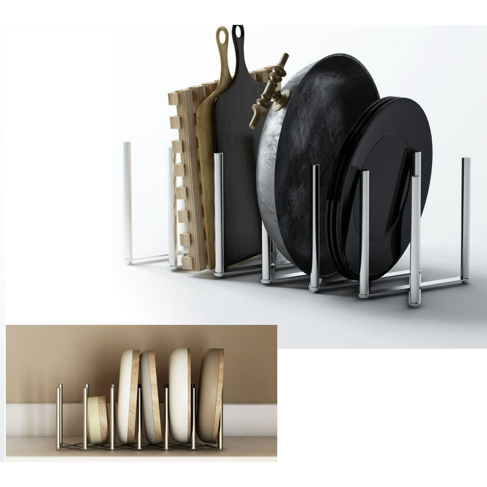 Kitchen Pot Lid Plate Holder Rack Stainless Steel , 6 Sectional