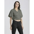thumbnail image 2 of Moomaya Womens Solid Colors Tops, V Neck, Flutter Sleeves Casual Top, 2 of 8