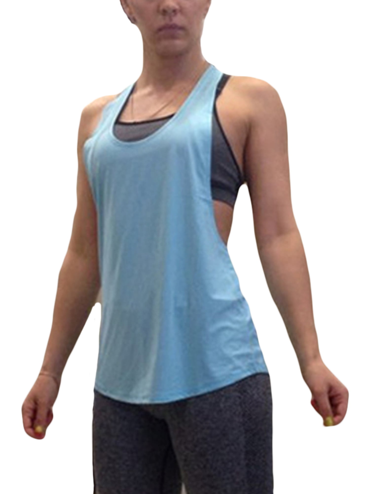 Cyanstyle Womens Sleeveless Scoop Neck Loose Fit Cross Back Yoga Tank Tops 