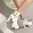 thumbnail image 5 of Womens Platform Dress Ankle Boots 2025 Fashion Leather Round Toe Block High Heel Slip on Chelsea Ankle Booties, 5 of 8