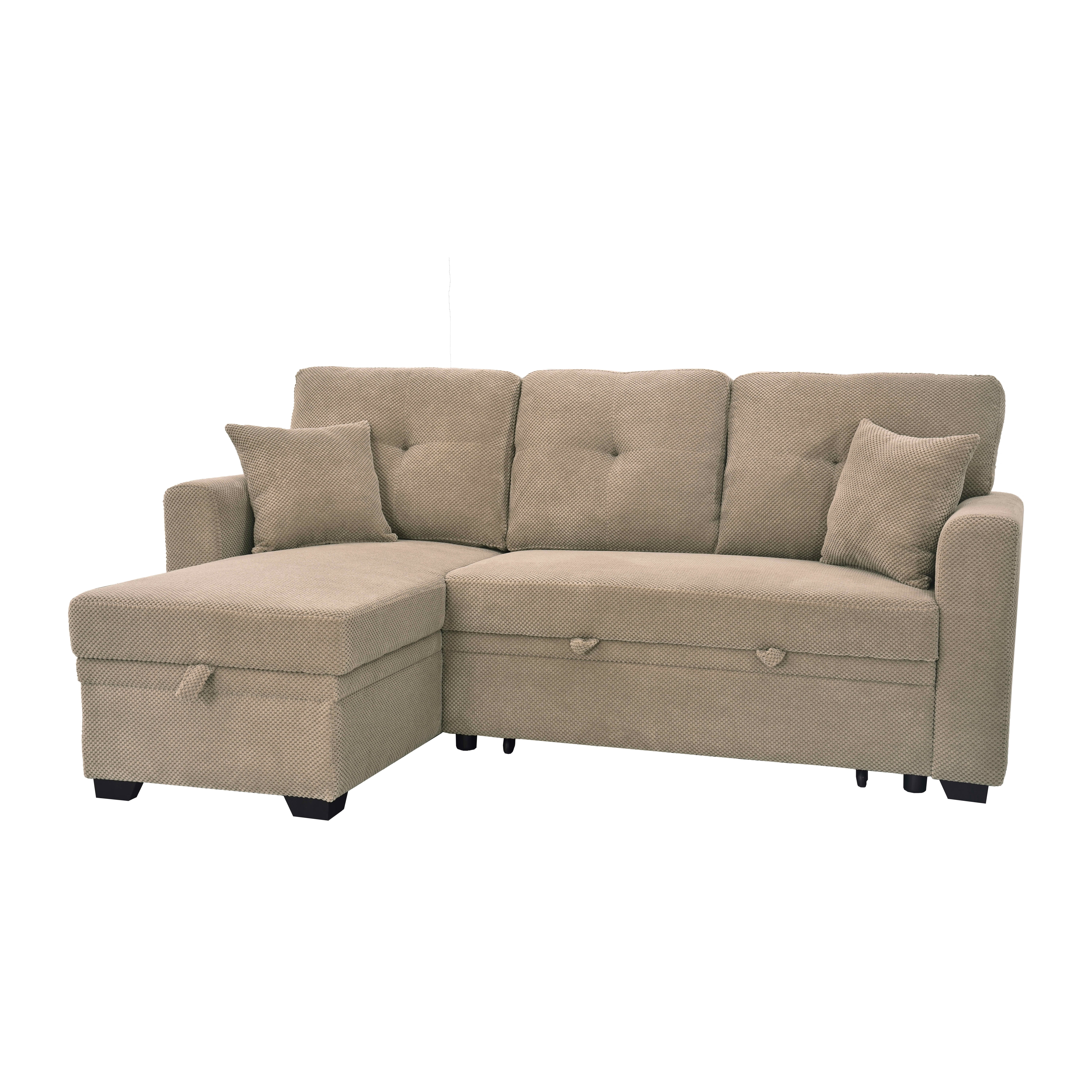 MAYEERTY L‑Shaped Sleeper Sectional Sofa, Convertible Pull‑Out Bed with Reversible Storage Chaise, Dark Gray Breathable Polyester Fabric for Small Living Spaces