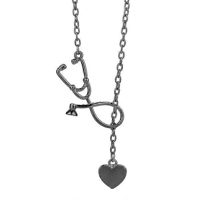 Collar con jeringa y estetoscopio médico dorado de moda con cadena de serpiente y aguja. Código de modelo 30014