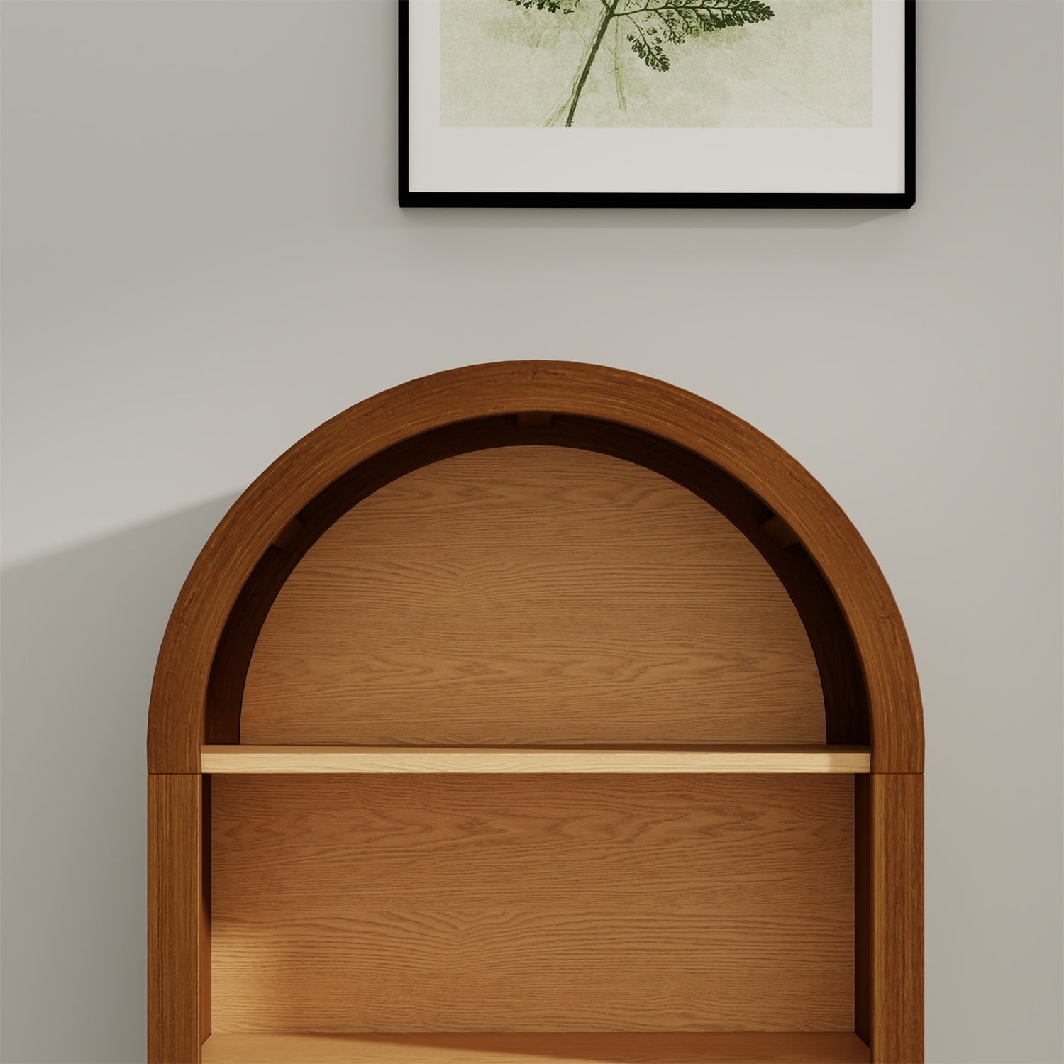 Hommoo 3-Tier Shelves Arched Bookcase Storage Cabinet,Wooden Modern 37.4"H Arched Top Bookshelf for Living Room, Bedroom, Entryway, Walnut
