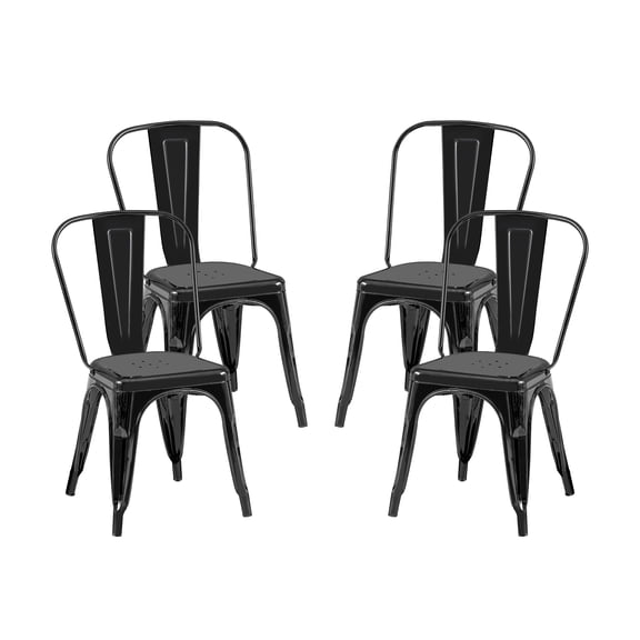 Set of 4 Matte Black Industrial Metal Dining Chairs 18 Inch Seat Height Stackable, Indoor Outdoor, Lightweight Easy-Clean Surface, Easy Assembly, Durable Modern Design, For Kitchen Restaurant