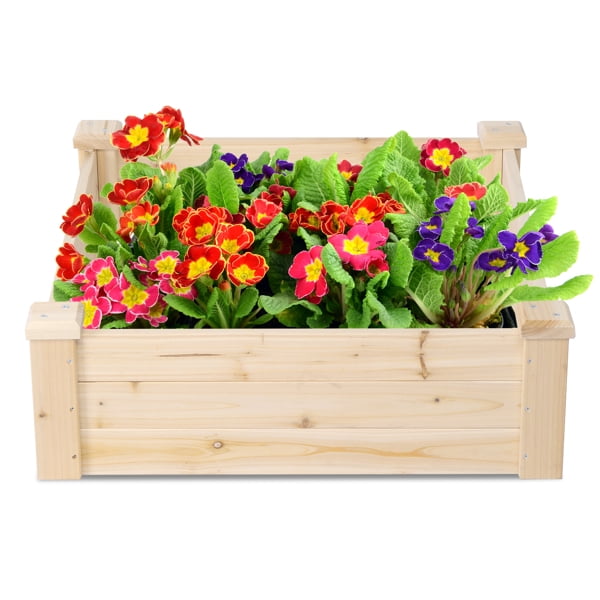 24" Wood Square Planter Box, Raised Garden Bed Kit Planter Boxes Wood