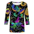 thumbnail image 4 of Cavosen Carnival Day Women's Three Quarter Sleeve Tops and Blouses Festival Mardi Gras Round Neck Tops Mask Graphic Print Shirts Holiday Stylish Blouse Loose Going out Tees Party Tuesday M, 4 of 5