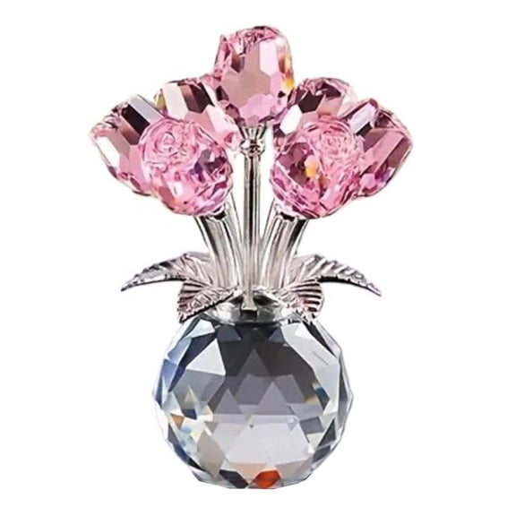 Crystal Rose Ornament - A Timeless Symbol of Elegance and Love, 3D Red Flower Crystal Glass Flowers with Stems for Home Dcor, Valentines Day