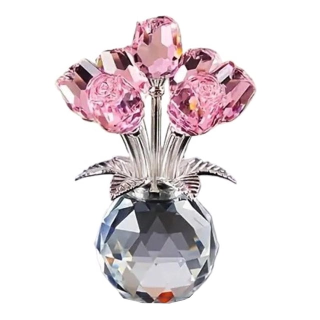 Lttoisl GINTBN 3D Crystal Rose Ornament, Multicolor Glass Flower with Base, Artificial Timeless Symbol of Love, Tabletop Centerpiece for Christmas & Home Office Decor