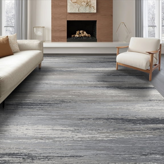 ODIKA 8'x10' Washable Area Rug Non-Slip Chair-Friendly Mat Pile Painterly Neutral Fade Transitional Abstract Beige Large for Dining Room, Office, Lounge