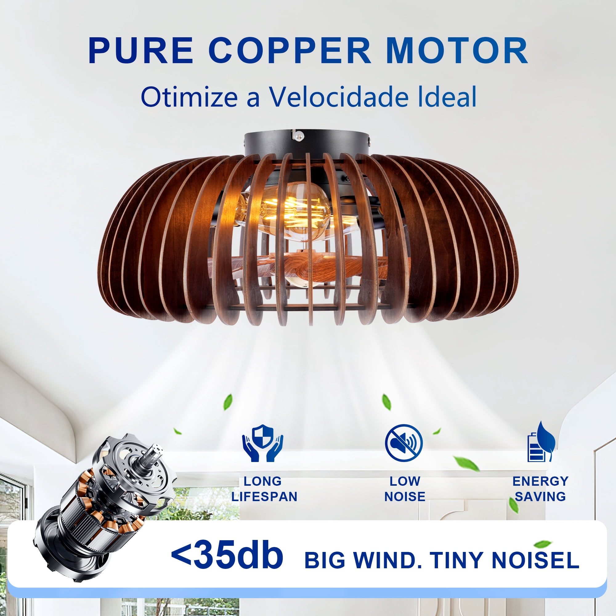 Leumius 20" Semicircle Modern Ceiling Fan with Light and Remote Control, 6 Speeds, Quiet DC Motor For Living Room,Bedroom,Kitchen (NOT Included Bulbs)