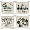 thumbnail image 1 of Liangnv Fundas de almohada decorativas navideñas, 18 x 18, juego de 4 almohadas navideñas con árbol a cuadros de búfalo brillante, almohadas navideñas rústicas para vacaciones de invierno, 1 of 5