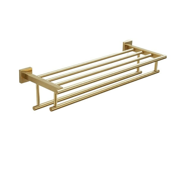 Bath Towel Holder Rack Brushed Gold Double Hanger Storage Shelves 304 Stainless Steel Bathroom Accessories