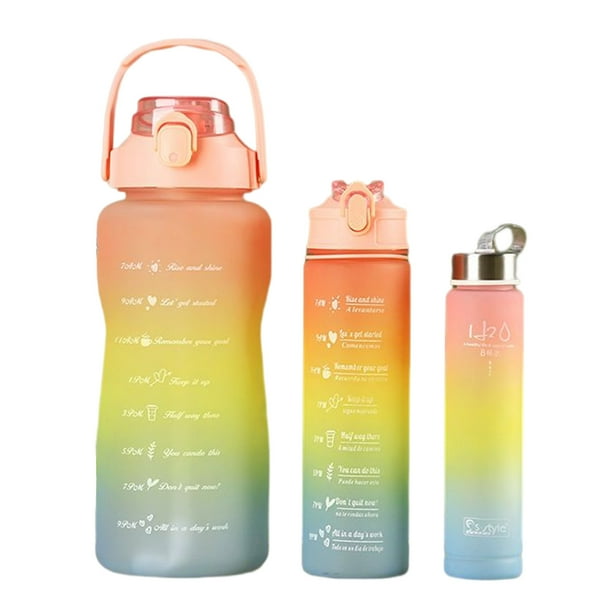 Juego Vasos Plástico Degradado Gran Capacidad Tres Piezas Arcoíris Que Rebota Juego Botellas Deportivas A Escala Portátil (B) Degradado Rosa Amarillo Y Azul