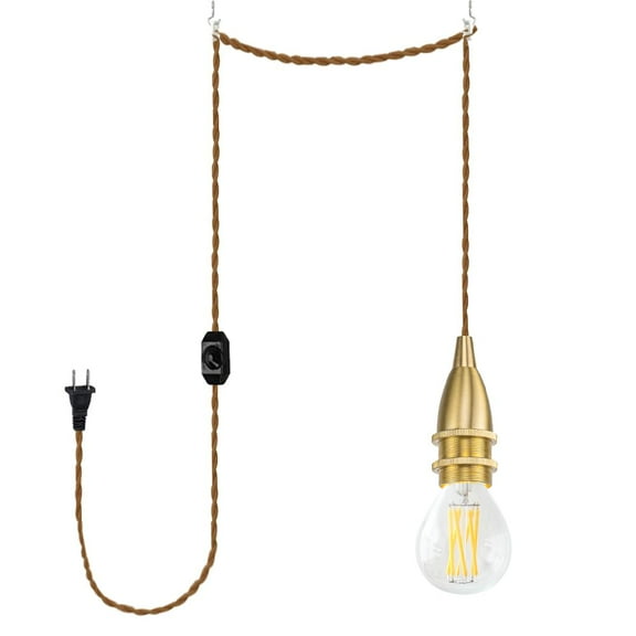 KAYYELAMP Corded Mini Pendant Light 15 Feet Dimmable Plug in Cord E12 Brass Base Vintage Design Hanging Light for Kitchen Corner Loft Stairs(No Bulb)
