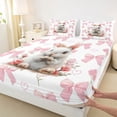 thumbnail image 3 of Homewish Kawaii Rabbit Kids Bed Sheets, Pink Princess Bow-tie King Sheets, Cartoon Bunnies Animal Sheet Set, Lightweight Room Decor, 4pcs, 3 of 7