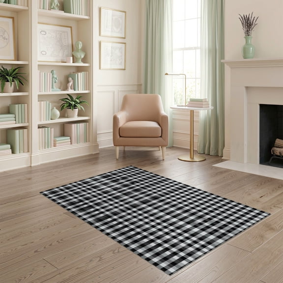 ODIKA Farmhouse Border Bathroom Checked Plaidcircle Plaid Fabric Checkered Playful Stain Resistant Low Profile for Dorm Room, Small Living Apartment
