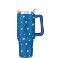 thumbnail image 2 of Christmas 40 OZ Travel Mug with Handle Rust Resistant Insulated Coffee Mug Blue, White Snowflakes Tumbler for Spring Summer Tumbler for School Camping, 2 of 6