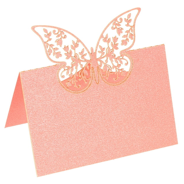 Unique Bargains Table Name Place Cards,50Pcs Hollow Butterfly Cut Design Blank Card Light Pink