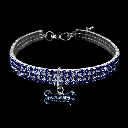 Sokhug Dog Necklace  Crystal Bling Kitten Collar Glitter Silver Chain Jewelry White Diamond Puppy Collars with Bone Pendant for Small Tiny Pet Female Dogs Girl Cats