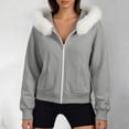 thumbnail image 2 of VSSSJ Women's Zip Up Fuzzy Hooded Sweatshirts Fall Winter Casual Hooded Pockets Long Sleeve Warm Hoodies Jacket Outerwear Tops Gray XL, 2 of 9