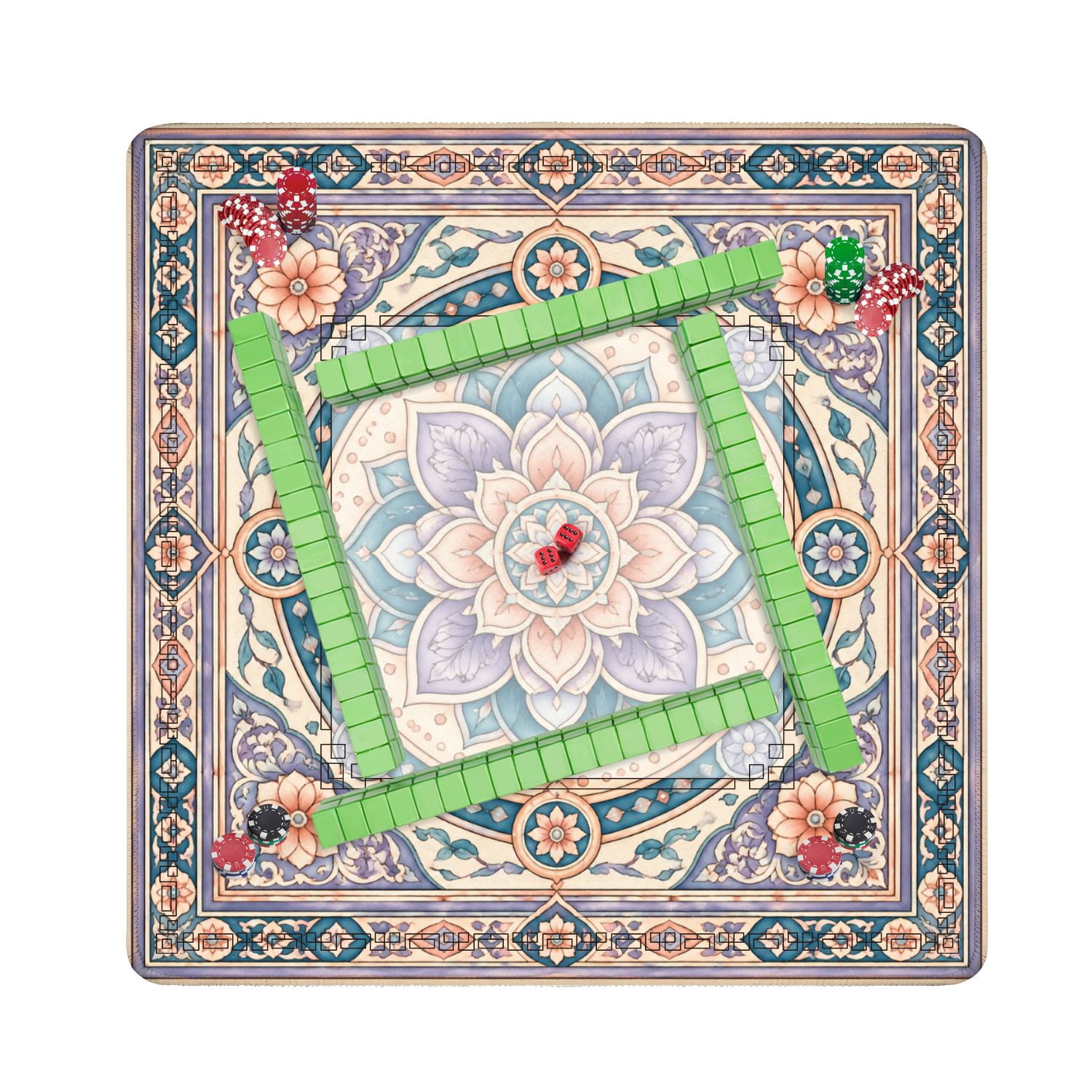 Mahjong Mat 31.5" x 31.5" Ornamental Mandala Floral Pastel Blue Purple Peach Accents Non-Slip Noise Reduction American Mahjong Tiles Table Cover for Dominoes Poker Card Board Games Gift