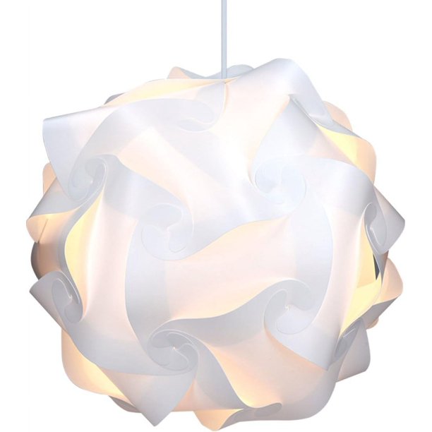 Lámpara Puzzle con pantalla XL - Luminaria IQ 30 uds 15 diseños luz blanca - Diámetro aprox. 40 cm - Con cable de soporte de techo casquillo E27