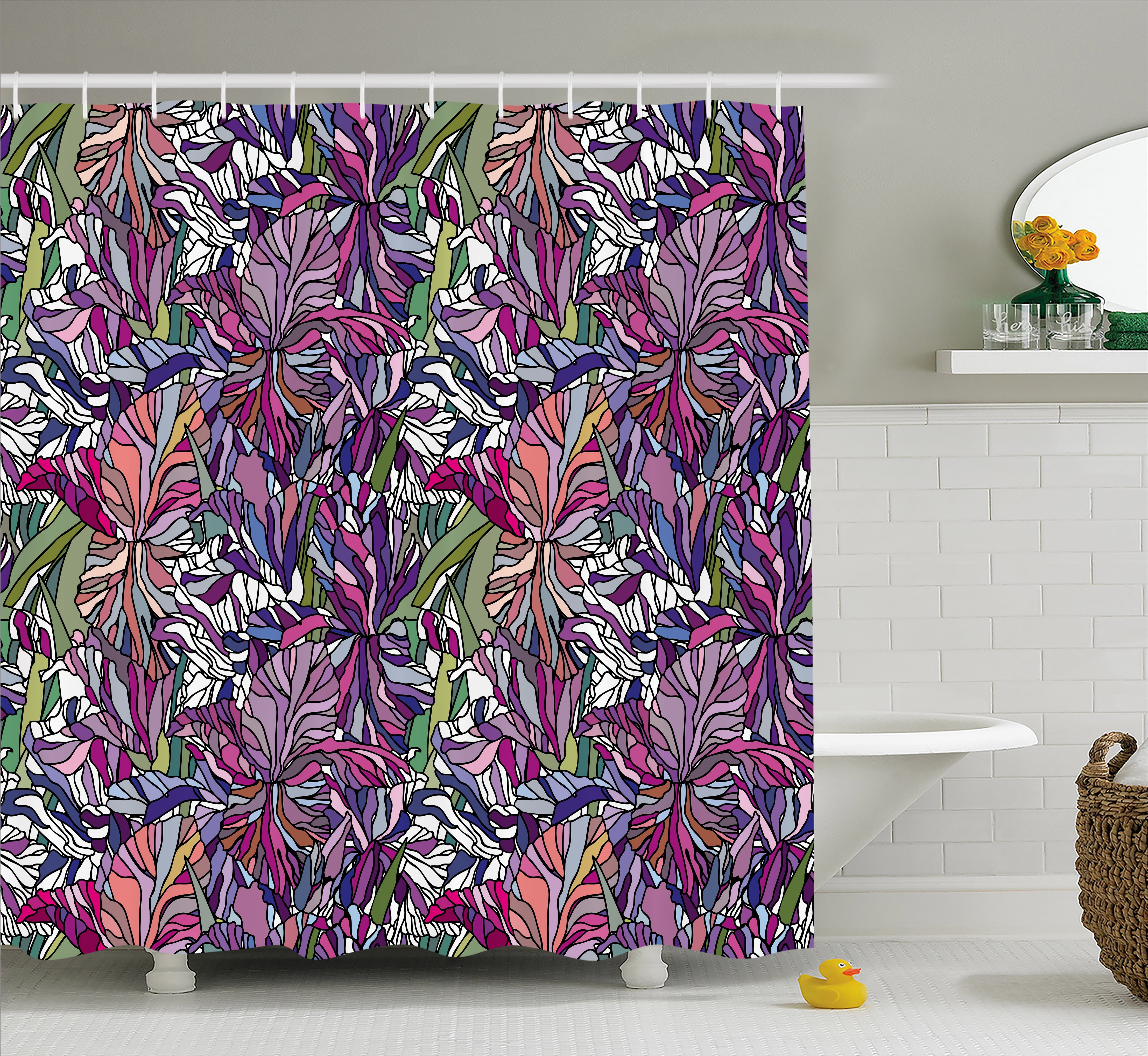 Floral Shower Curtain, Tropical Jungle Rainforest Artistic Abstraction