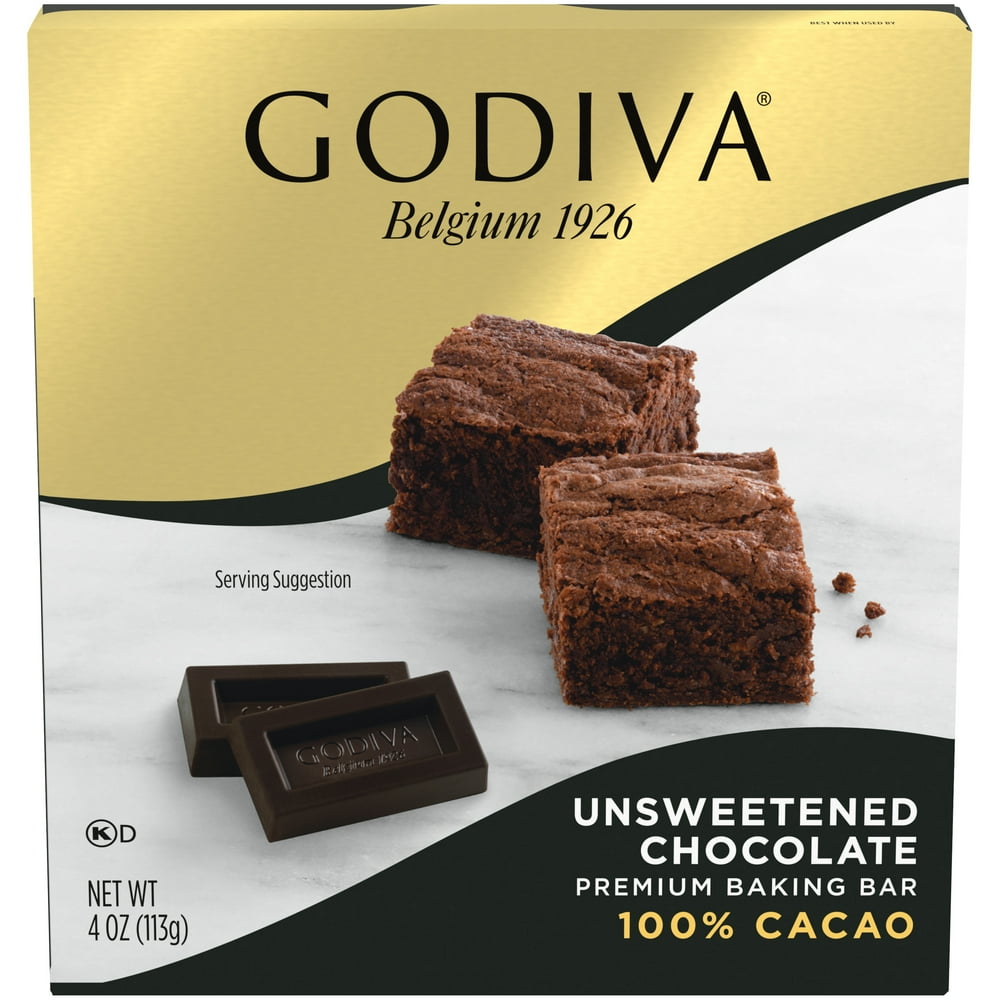 Godiva Unsweetened Chocolate Premium Baking Bar with 100 Cacao, 4 oz Box
