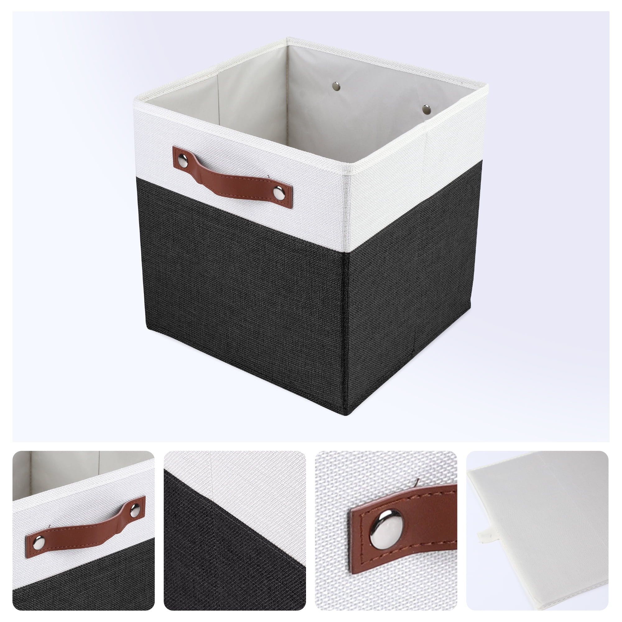 Unique Bargains Storage Cube Fabric Storage Bin with Handles White 13*13*13in