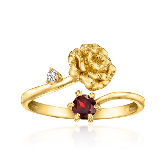 Ross-Simons Carnation Flower/January Birthstone Ring With .30 Carat Garnet and Single Lab-Grown Diamond in 18kt Gold Over Sterling, Women's, Adult
