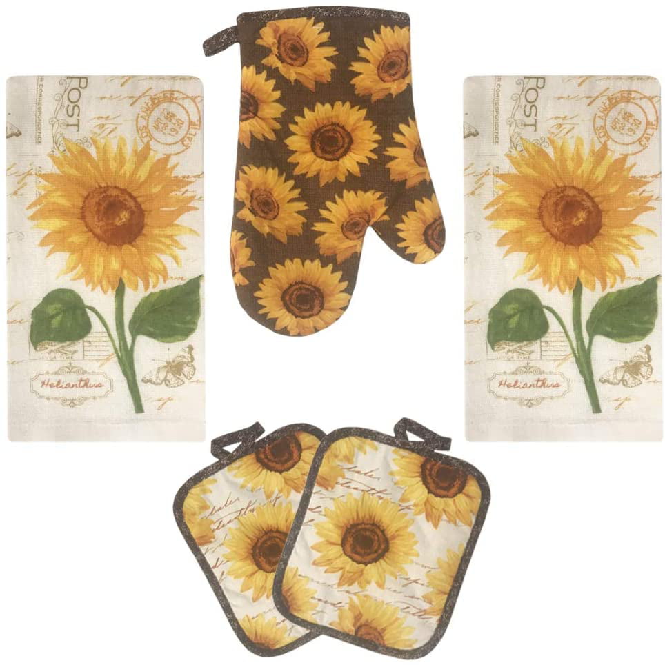 Sunflowers:-Choice Of Potholders or Oven mitt or Kitchen towels or BUY Set SAVE 