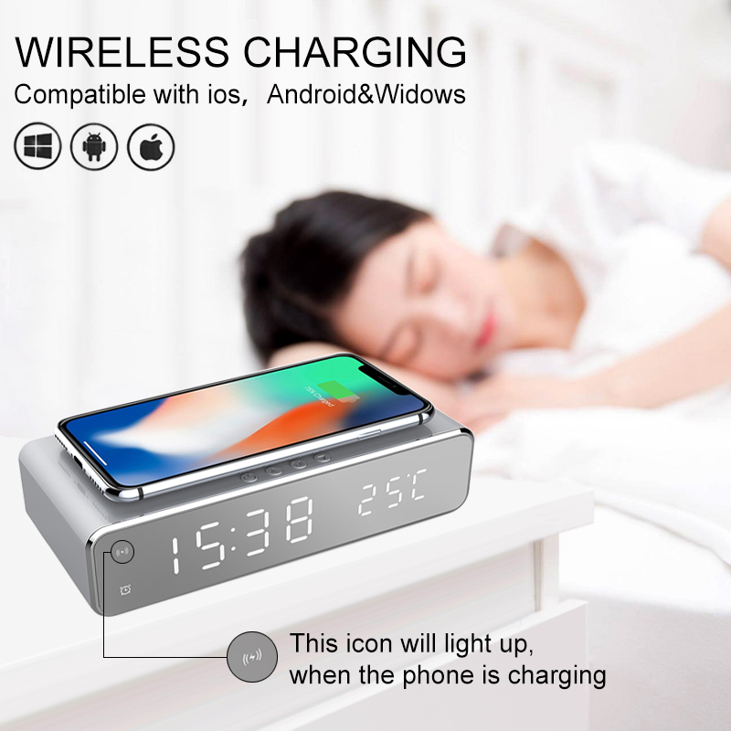 Jeobest Wireless Charging Alarm Clock Alarm Clock with Wireless