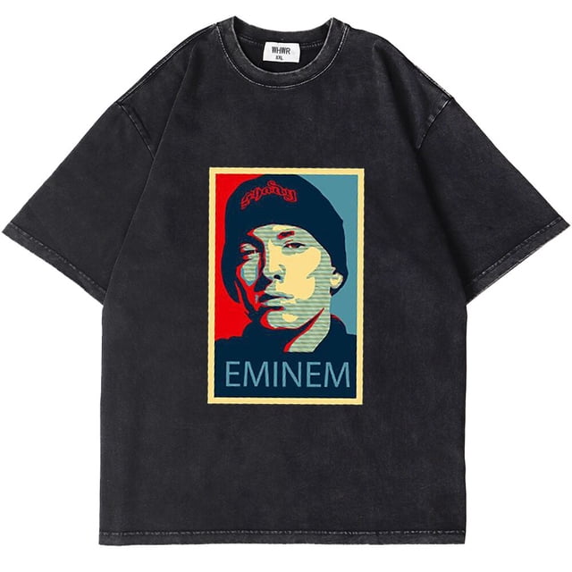 Eminem-Camiseta de Rap Hop para hombre, camisa Retro lavada, informal, de manga corta, de gran tamaño, con cuello redondo, Unisex