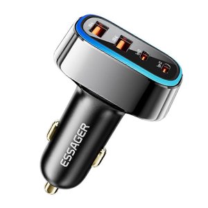 Compatible ESSAGER 70W Chargeur de voiture rapide 2 Adaptateur de chargeur USB+2 avec LED _Parfait Gift
