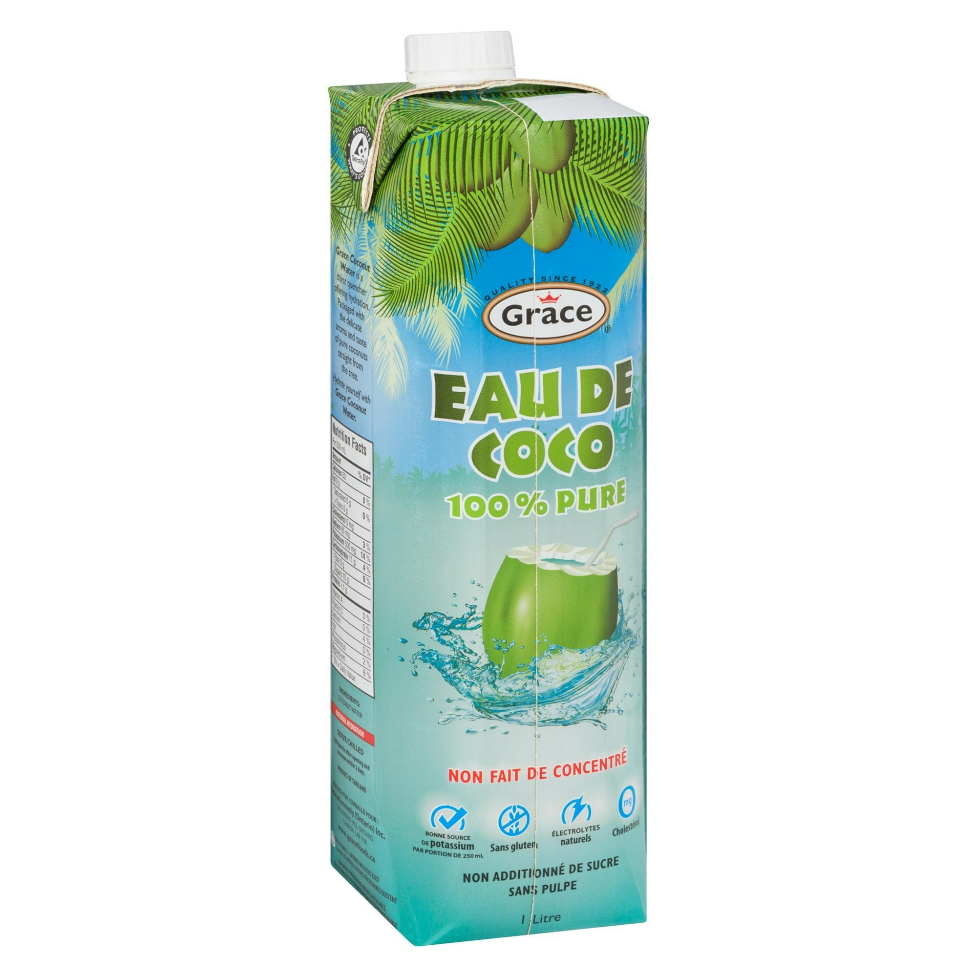 Eau de coco 100 % pure de Grace, 1L Bouteille