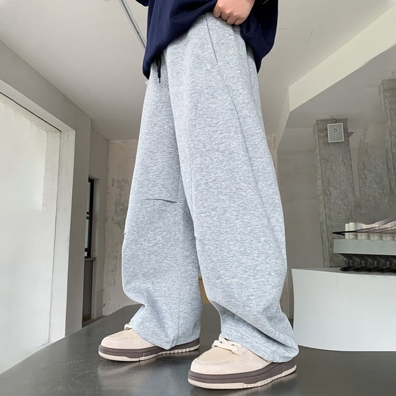 RUTAYY Boys Sweatpants Wide Leg Drawstring Waist Side Pockets Casual Trousers Daily Wear Light Gray