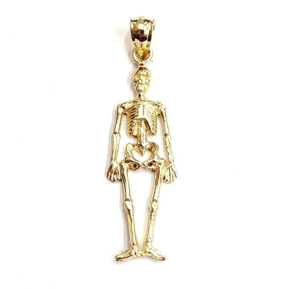 14k yellow Gold Skeleton Skull mummy Bone Pendant charm Gift fine jewelry 2.9g