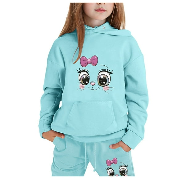 TBWNWG Girls Outfits & Sets Children's Fashion Casual Printed Long Sleeved Hooded Top Hoodie Pants Suit Stylish Attire for Young Girls,Sizes 4-5 Years